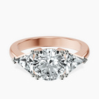 10kt Rose Gold Caroline Three Stone Side Trillion Lab Diamond Ring front image