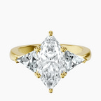 18kt Yellow Gold Caroline Three Stone Side Trillion Lab Diamond Ring front image