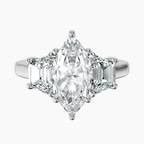 18kt White Gold Dianna Three Stone Side Trapezium Lab Diamond Ring front image