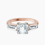 10kt Rose Gold Jennifer Lopez Three Stone Side Baguette Lab Diamond Ring front image