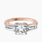18kt Rose Gold Jennifer Lopez Three Stone Side Baguette Lab Diamond Ring front image