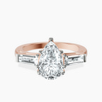 18kt Rose Gold Jennifer Lopez Three Stone Side Baguette Lab Diamond Ring front image