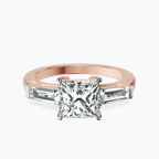 14kt Rose Gold Jennifer Lopez Three Stone Side Baguette Lab Diamond Ring front image
