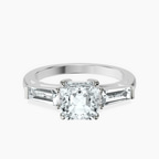 10kt White Gold Jennifer Lopez Three Stone Side Baguette Lab Diamond Ring front image