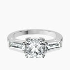 10kt White Gold Jennifer Lopez Three Stone Side Baguette Lab Diamond Ring front image