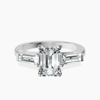 10kt White Gold Jennifer Lopez Three Stone Side Baguette Lab Diamond Ring front image