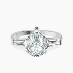10kt White Gold Jennifer Lopez Three Stone Side Baguette Lab Diamond Ring front image