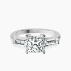10kt White Gold Jennifer Lopez Three Stone Side Baguette Lab Diamond Ring front image