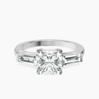 10kt White Gold Jennifer Lopez Three Stone Side Baguette Lab Diamond Ring front image