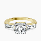 18kt Yellow Gold Jennifer Lopez Three Stone Side Baguette Lab Diamond Ring front image