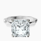 14kt White Gold Magnolia Texture Solitaire Lab Diamond Ring front image
