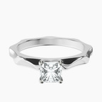18kt White Gold Magnolia Texture Solitaire Lab Diamond Ring front image
