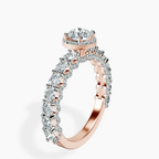 14kt Rose Gold Enchanté Side Stones Halo Lab Diamond Ring standing product image one
