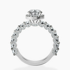 2.90 ct. oval Enchanté side stone halo ring in 18kt white gold side right image one
