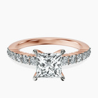 14kt Rose Gold Lottie Four Claw Side Stone Lab Diamond Ring front image