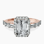 18ct Rose Gold Rachel Halo Side Stone Lab Diamond Ring front image