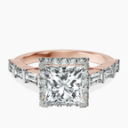 18ct Rose Gold Rachel Halo Side Stone Lab Diamond Ring front image