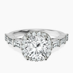 Platinum Rachel Halo Side Stone Lab Diamond Ring front image