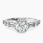 18kt White Gold Rachel Halo Side Stone Lab Diamond Ring front image