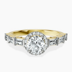 18kt Yellow Gold Rachel Halo Side Stone Lab Diamond Ring front image