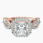 14ct Rose Gold Prestigia Criss Cross Halo Lab Diamond Ring front image