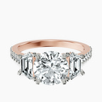 9ct Rose Gold Lavinia Three Stone Trapezoid Lab Diamond Ring front image