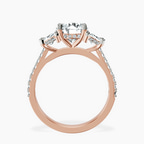 9ct Rose Gold Lavinia Three Stone Trapezoid Lab Diamond Ring side right image one