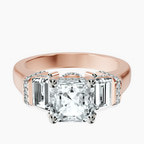 9ct Rose Gold Astrid Three Stone Trapezoid Lab Diamond Ring front image