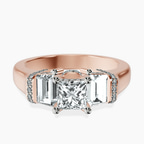 18kt Rose Gold Astrid Three Stone Trapezoid Lab Diamond Ring front image