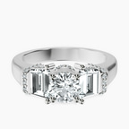 Platinum Astrid Three Stone Trapezoid Lab Diamond Ring front image