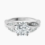 18kt White Gold Nova Split Shank Vintage Lab Diamond Ring front image