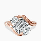 10kt Rose Gold Three Stone Crest Lab Diamond Ring front image