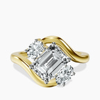 10kt Yellow Gold Three Stone Crest Lab Diamond Ring front image