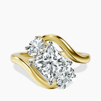 10kt Yellow Gold Three Stone Crest Lab Diamond Ring front image