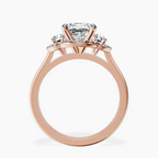 18kt Rose Gold Swirl Three Stone Halo Lab Diamond Ring side right image one
