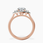 18kt Rose Gold Swirl Three Stone Halo Lab Diamond Ring side right image one