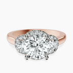 10kt Rose Gold Swirl Three Stone Halo Lab Diamond Ring front image