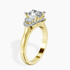 18kt Yellow Gold Swirl Three Stone Halo Lab Diamond Ring standing product image one