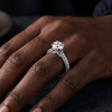 18kt Yellow Gold Eternia Criss Cross Side Halo Lab Diamond Ring model image two