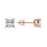 9ct Rose Gold Four Prong Cushion Lab Diamond Stud Earrings (1 Ct. Tw.) left