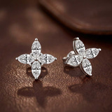 9ct White Gold Charmed Clover Flower Fashion Lab Diamond Stud Earrings (1 Ct. Tw.) color product image two