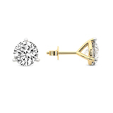 14ct Yellow Gold Three Prong Martini Round Lab Diamond Stud Earrings (2 Ct. Tw.) side right image one