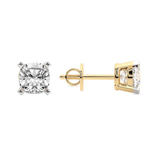 14ct Yellow Gold Four Prong Cushion Lab Diamond Stud Earrings (2 Ct. Tw.) left