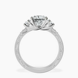 Platinum Valencia Three Stone Vintage Lab Diamond Ring side right image one