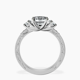 Platinum Valencia Three Stone Vintage Lab Diamond Ring side right image one