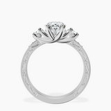 Platinum Valencia Three Stone Vintage Lab Diamond Ring side right image one