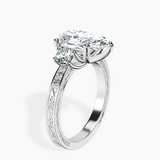 Platinum Valencia Three Stone Vintage Lab Diamond Ring standing product image one