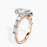 18ct Rose Gold Rachel Halo Side Stone Lab Diamond Ring standing product image one