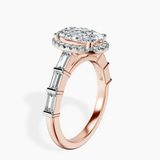 18ct Rose Gold Rachel Halo Side Stone Lab Diamond Ring standing product image one