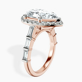 18kt Rose Gold Rachel Halo Side Stone Lab Diamond Ring standing product image one